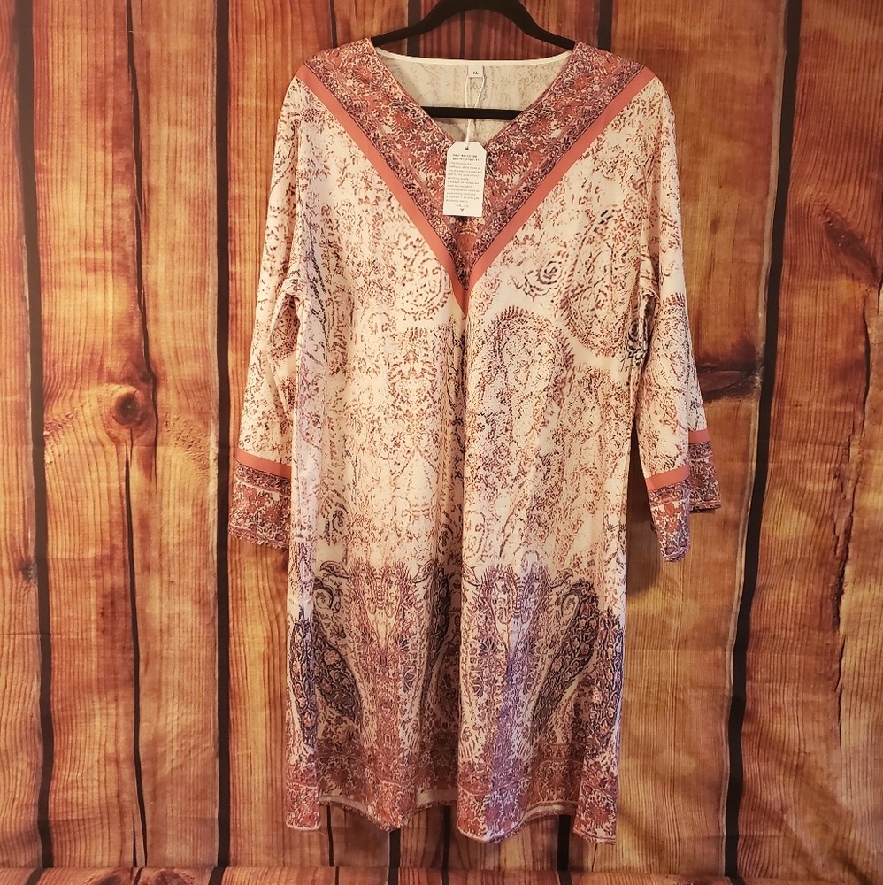 💥 NWT! Rose & Mauve V-neck Long Sleeve Flowy Dress